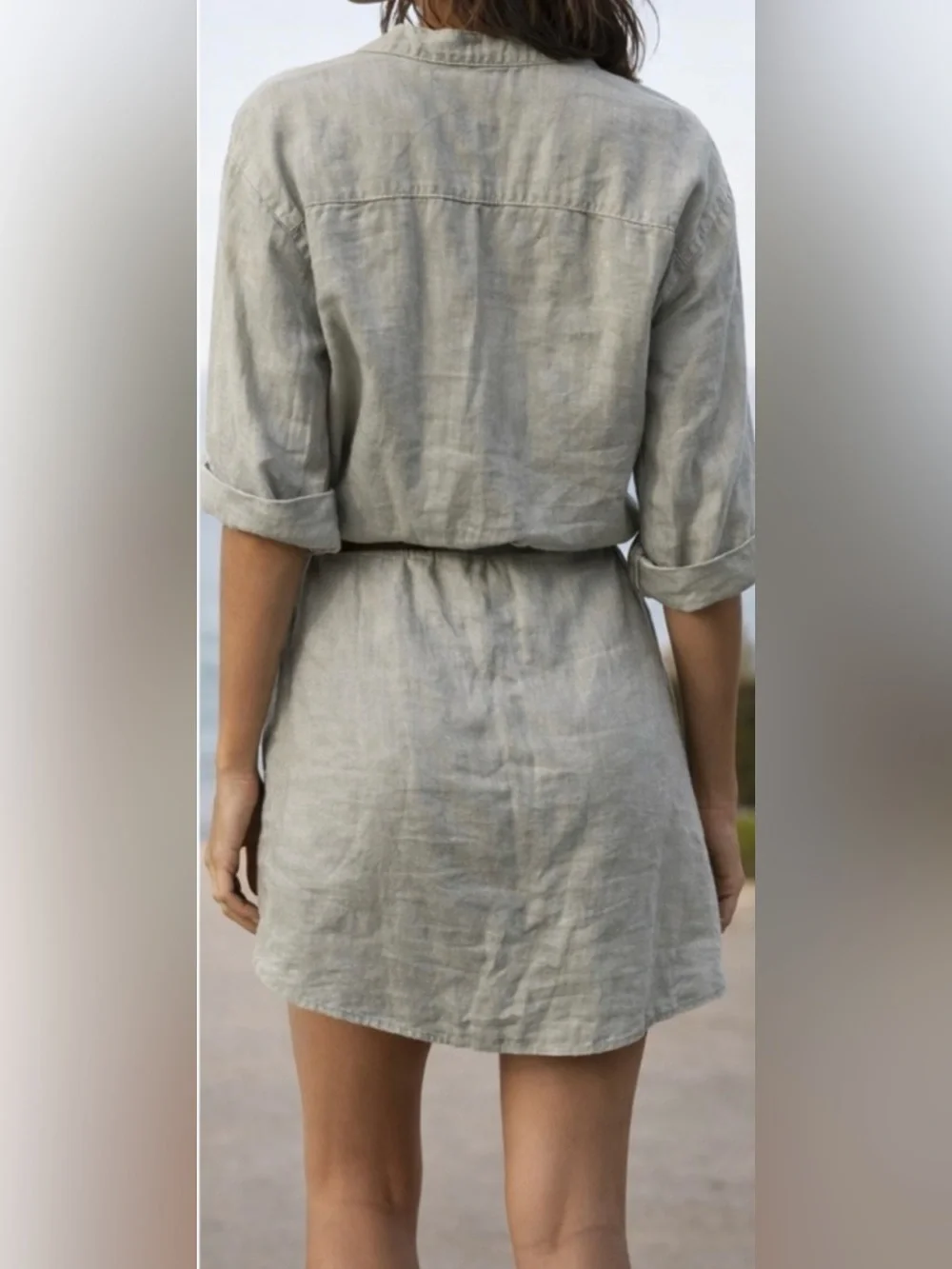 James Perse Linen Drawstring Shirt Dress Beige Women’s size 3 (Large)